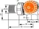 Thermostat-Ventilunterteil im Winkel-Design mit Anschlüssen, geeignet für Heizungsanwendungen, hergestellt von IMI Hydronic Engineering. Technische Details sind abgebildet.